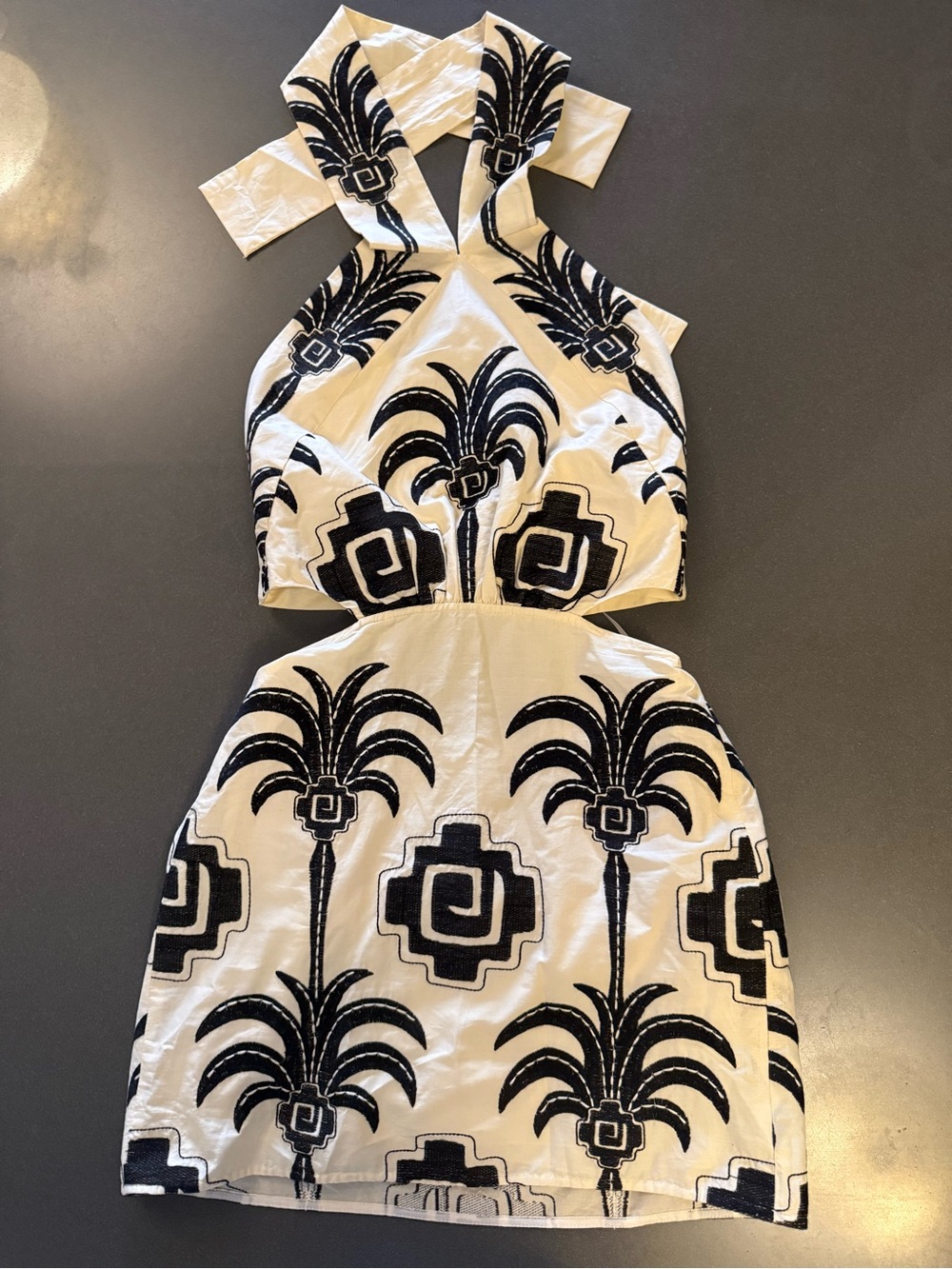 Johanna Ortiz White & Black Embroidered Backless Mini Dress
